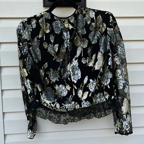ADELE SIMPSON LADIES BLACK SILVER GOLD LACE BLOUSE-VINTAGE-WOW! - Picture 7 of 8